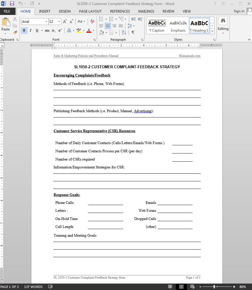 Complaints Spreadsheet Template Inside Customer Complaintfeedback Strategy Worksheet Template  Sl10502