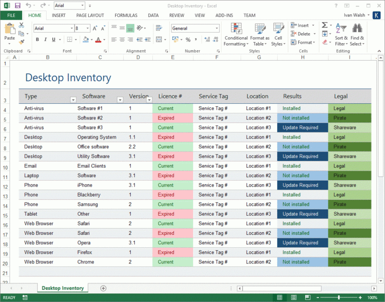 Computer Inventory List Excel Spreadsheet in Operations Guide Template