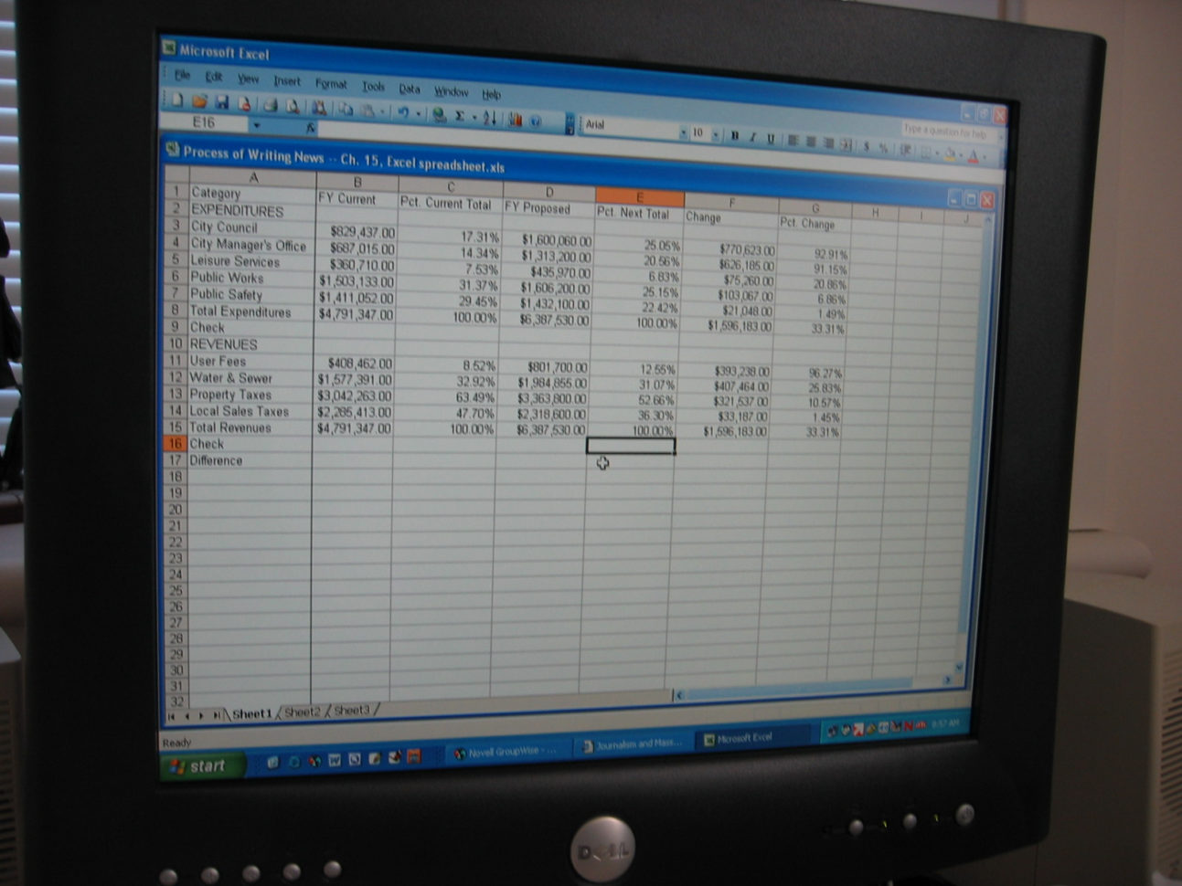 Computer Spreadsheet With Chapter 11: Analyzing A Local Government's Budget  The Process Of