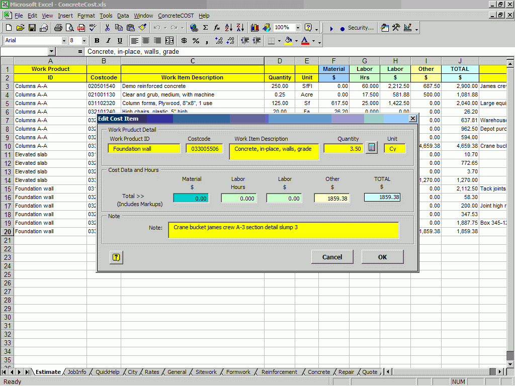 Concrete Estimating Excel Spreadsheet Regarding Concrete Construction Cost Estimating Software For Excel