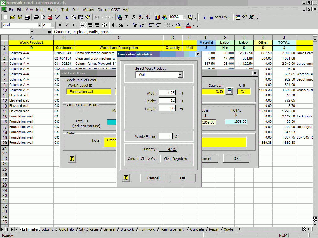 Concrete Estimating Excel Spreadsheet within Concrete Construction Cost Estimating Software For Excel