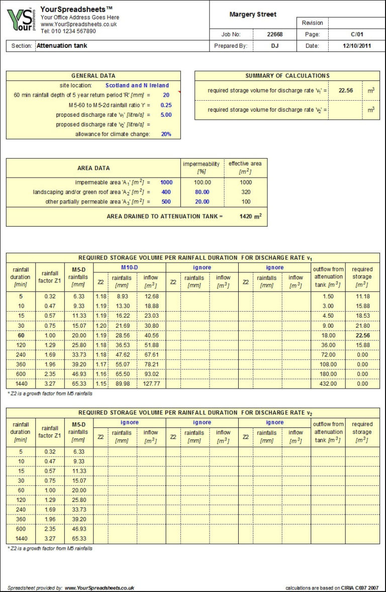 Concrete Mix Design Spreadsheet inside Attenuation Tank Design