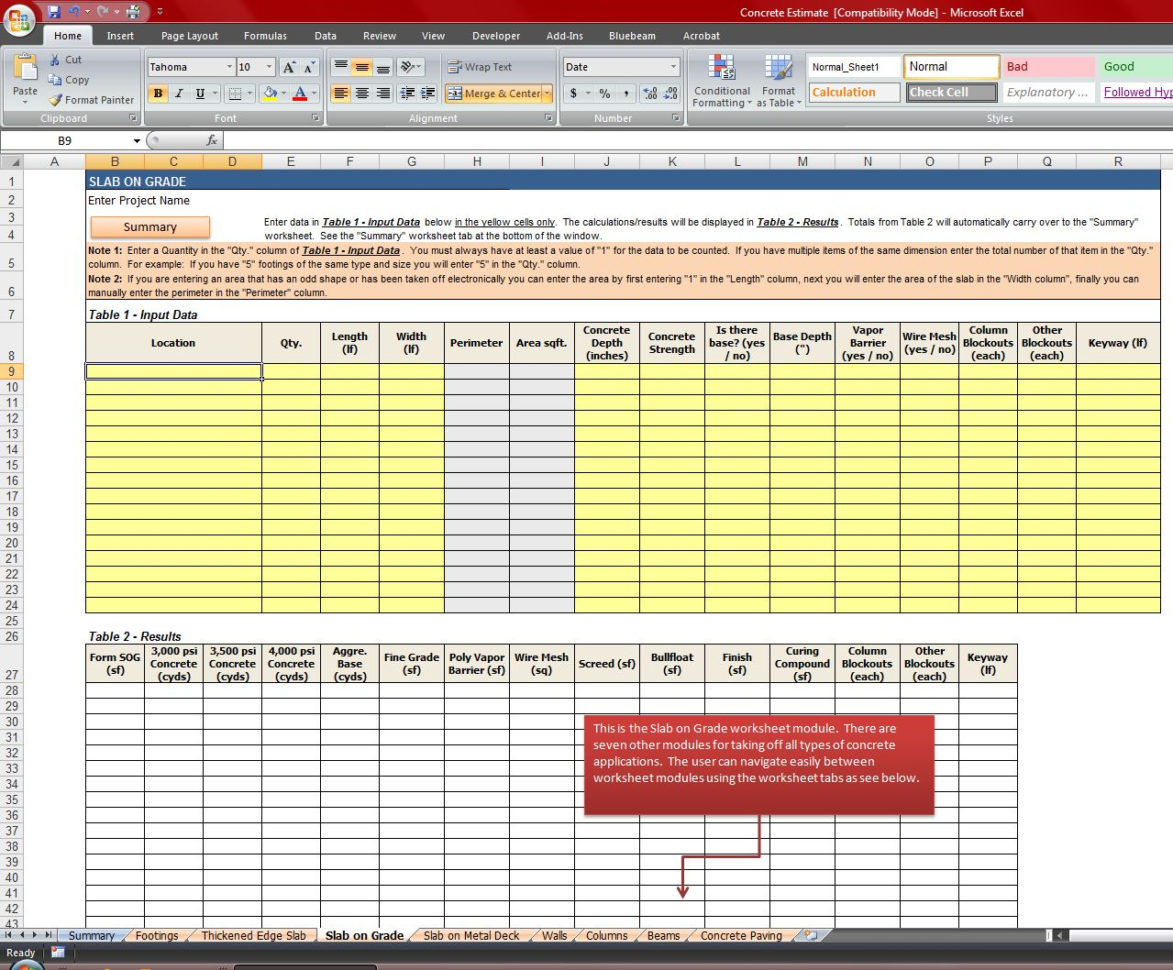 Concrete Quantity Takeoff Excel Spreadsheet With Concrete Quantity Takeoff Excel Spreadsheet  Homebiz4U2Profit