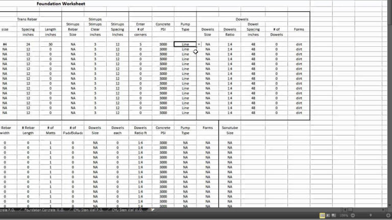 Concrete Quantity Takeoff Excel Spreadsheet With Regard To Concrete 