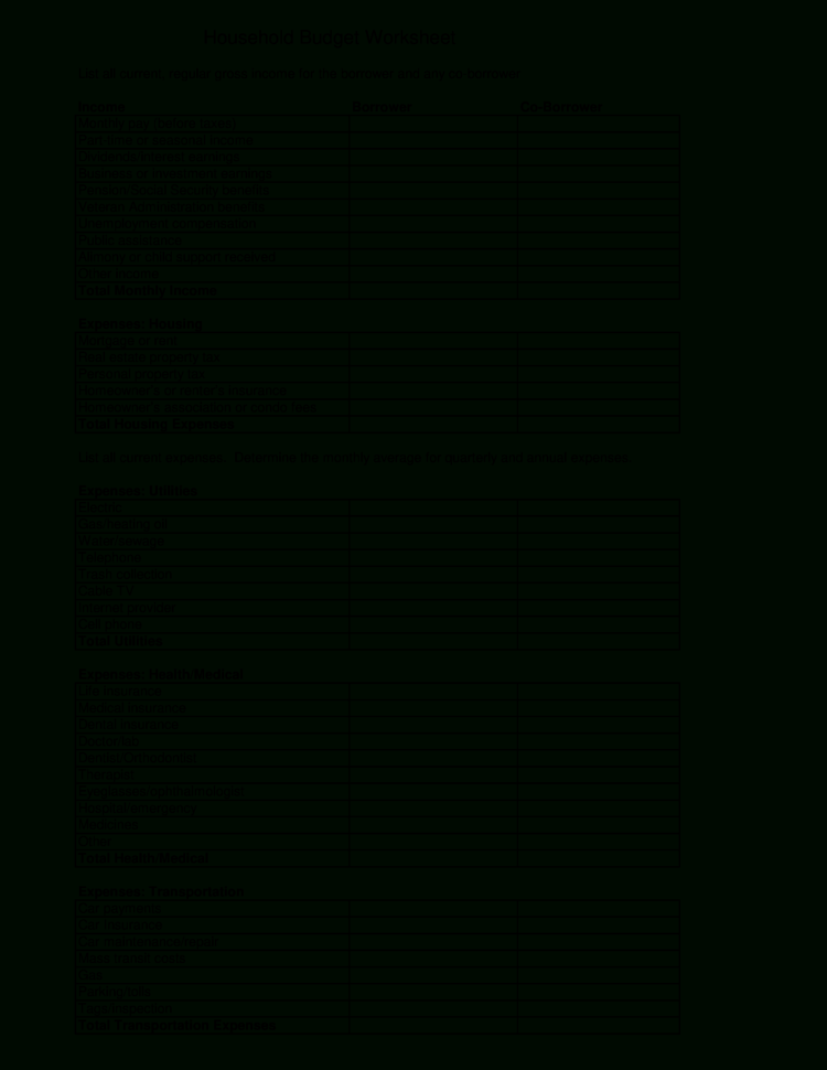 Condo Expenses Spreadsheet Inside Free Family Household Budget Worksheet  Templates At