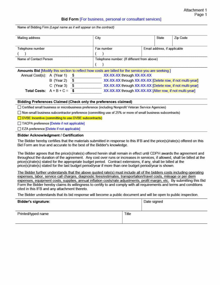 Construction Bid Comparison Spreadsheet Spreadsheet Downloa ...