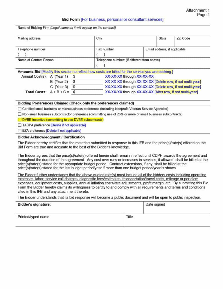 Construction Bid Comparison Spreadsheet for Construction Bid Sheet ...