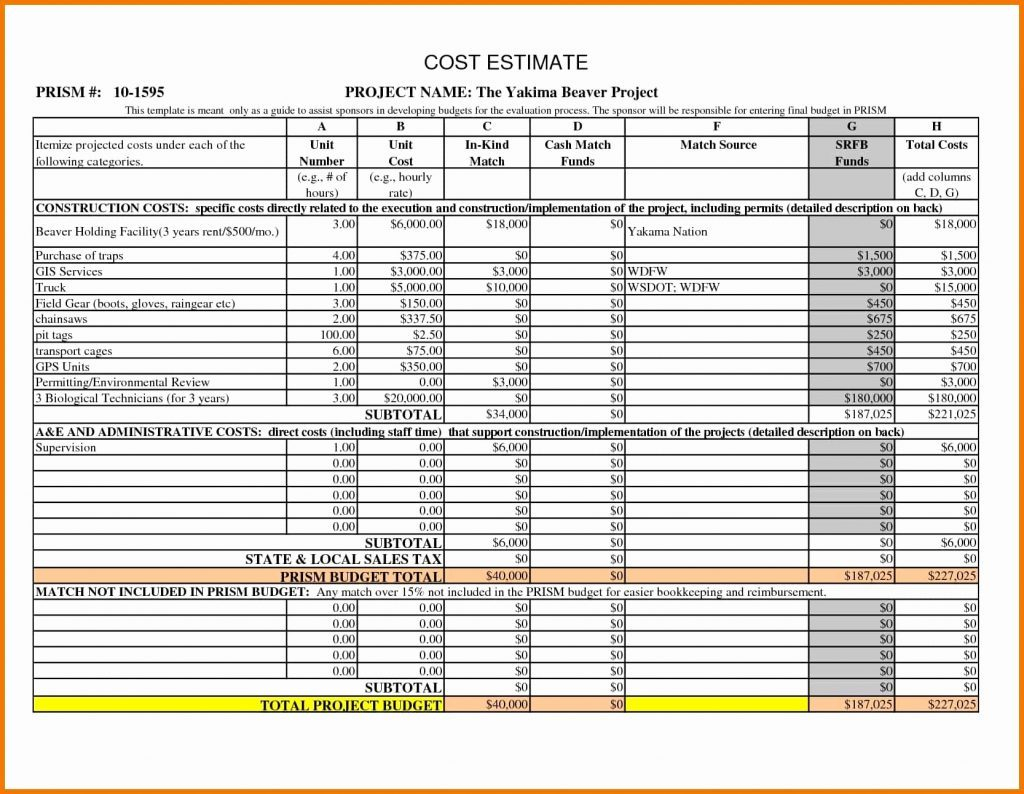 Construction Cost Spreadsheet In Construction Estimate Spreadsheet And Cost With Template Excel Plus