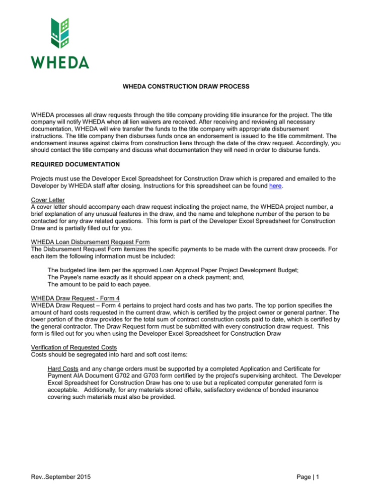 Construction Loan Draw Schedule Spreadsheet Within 5/97 Wheda Construction Draw Process Construction Loan Draw Schedule Spreadsheet Within 5/97 Wheda Construction Draw Process