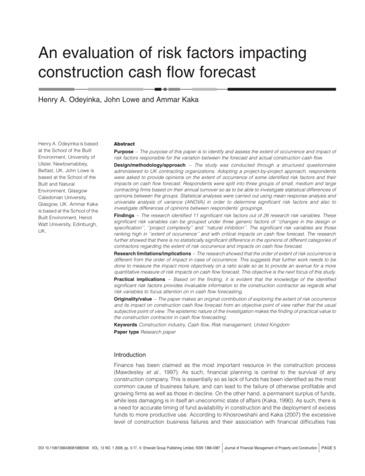 Construction Project Cash Flow Spreadsheet In Pdf An Evaluation Of Risk Factors Impacting Construction Cash Flow Construction Project Cash Flow Spreadsheet In Pdf An Evaluation Of Risk Factors Impacting Construction Cash Flow