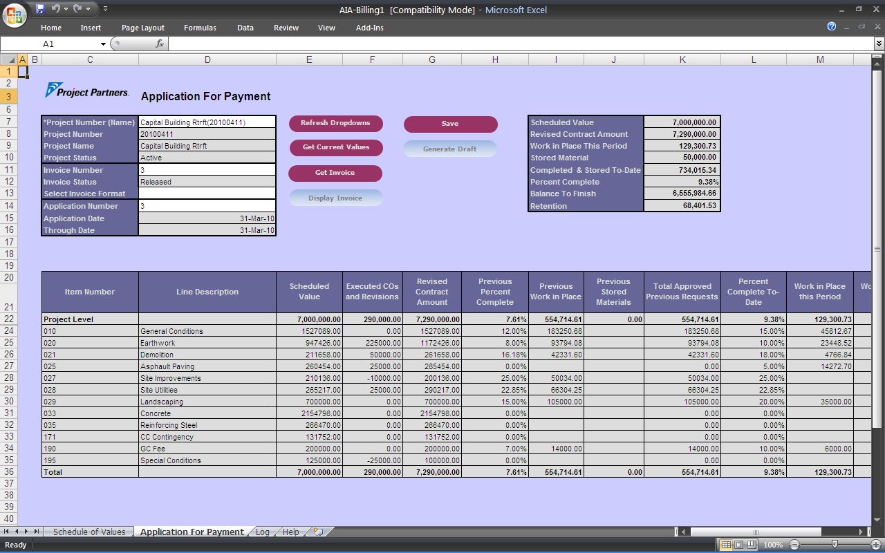 Construction Work In Progress Spreadsheet —