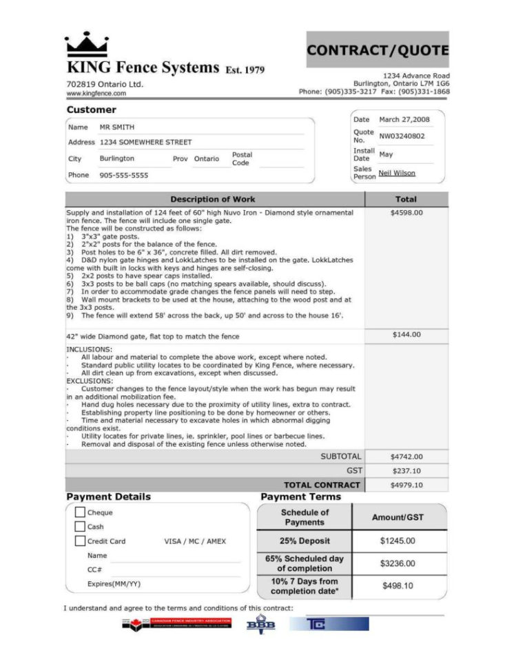 Contractor Spreadsheet Template Within Sample Contractor Estimate And Fence Estimate Template Dingliyeya