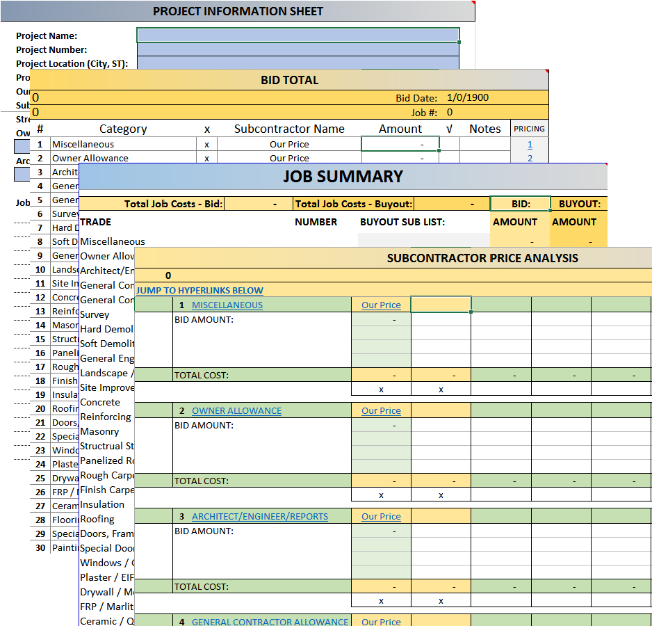 Contractor Spreadsheet Throughout General Contractor Spreadsheet  Premier Construction Spreadsheets