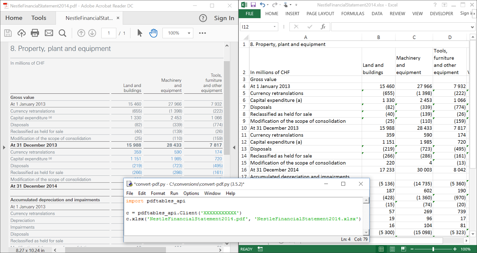 transfer pdf table to excel