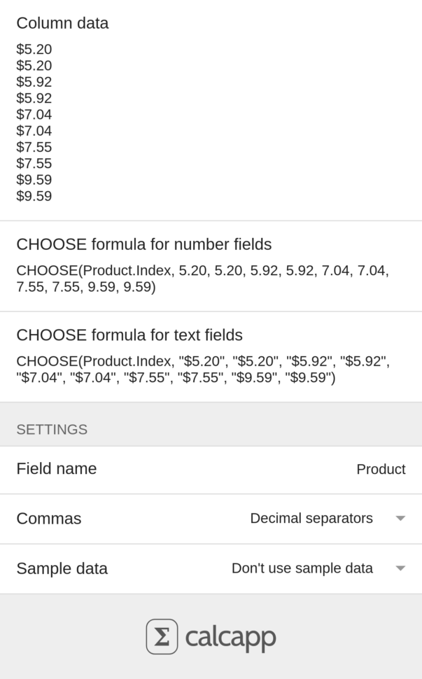 Convert Spreadsheet To App Inside Calcapp — Feature: Use Spreadsheet Data With Dropdown Fields Convert Spreadsheet To App Inside Calcapp — Feature: Use Spreadsheet Data With Dropdown Fields
