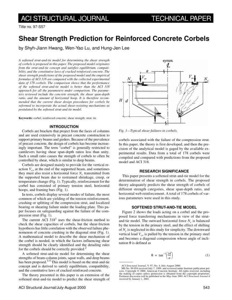 Corbel Design Spreadsheet With Pdf Reinforced Concrete Corbelsstate Of The Art A R T I C L E I N F O