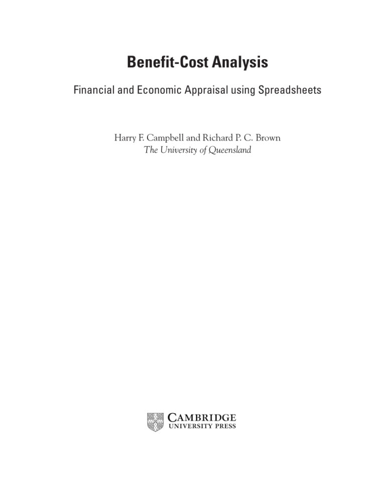 Cost Benefit Analysis Financial And Economic Appraisal Using Spreadsheets Pertaining To Pdf Benefitcost Analysis: Financial And Economic Appraisal Using