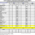 Cost Spreadsheet Intended For Cost Estimate Comparison Spreadsheet  Free Download Cost Estimator