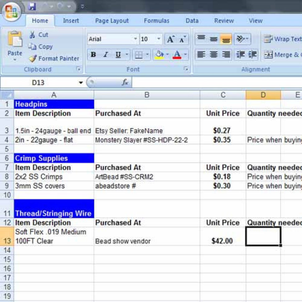 Craft Pricing Spreadsheet Regarding Laura Bracken Jewelry And Craft Pricing Calculator  Easy To Use