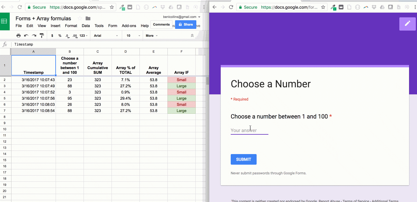 Create Google Form From Spreadsheet inside Use Array Formulas To