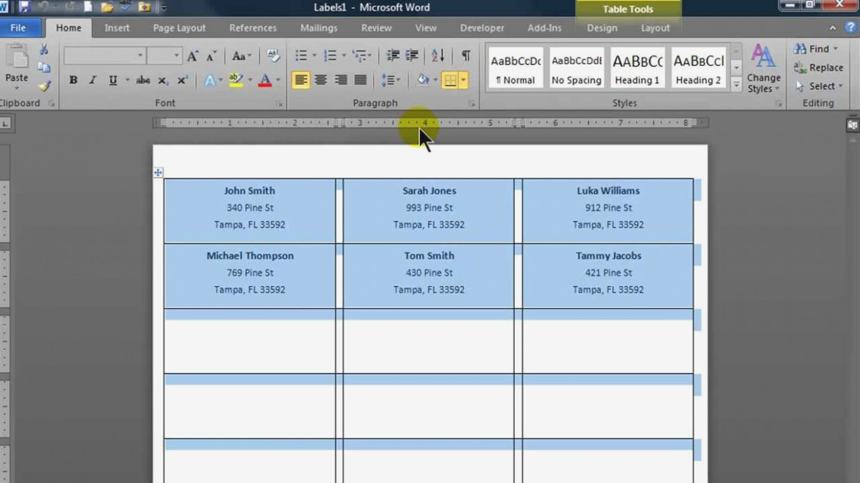 how to print address labels from numbers spreadsheet