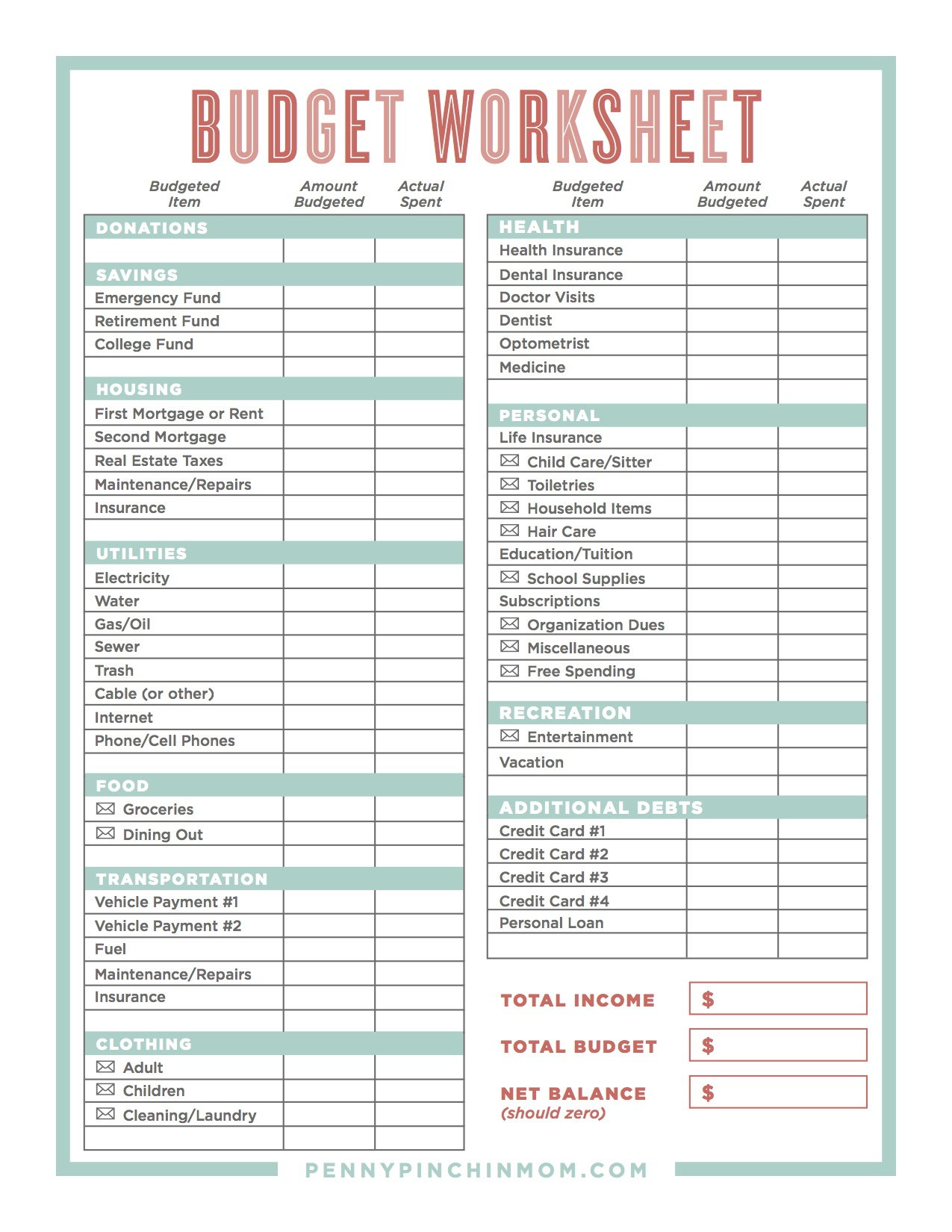 budget sheet ideas