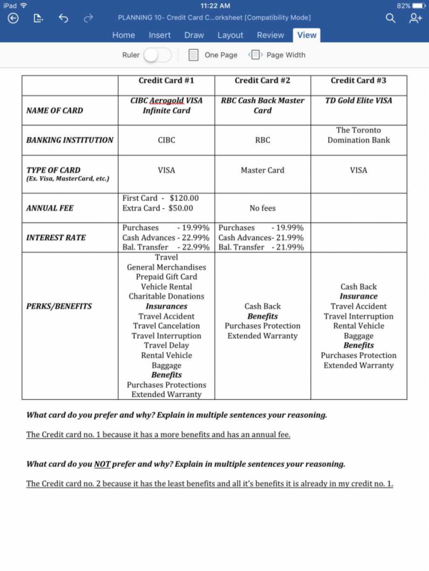 Credit Card Comparison Spreadsheet Within College Comparison 
