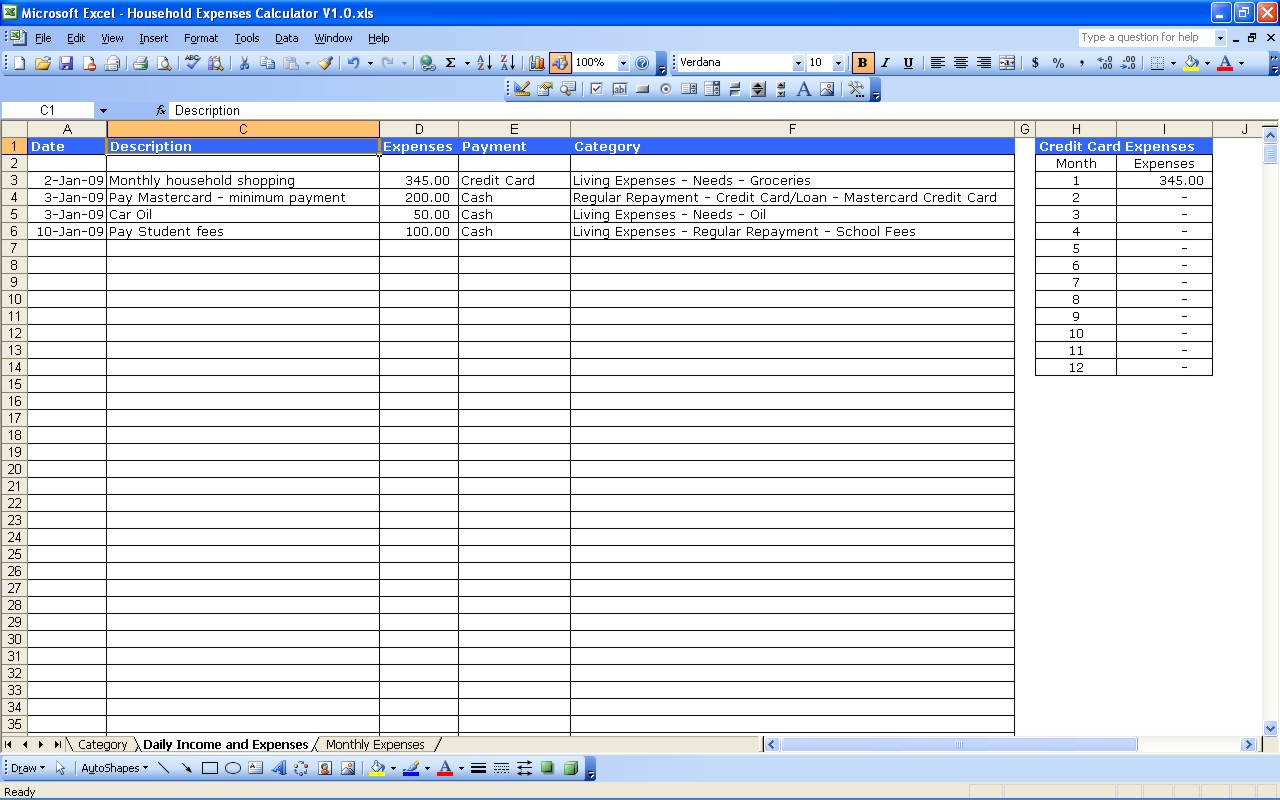 Monthly Income Expense Sheet Excel