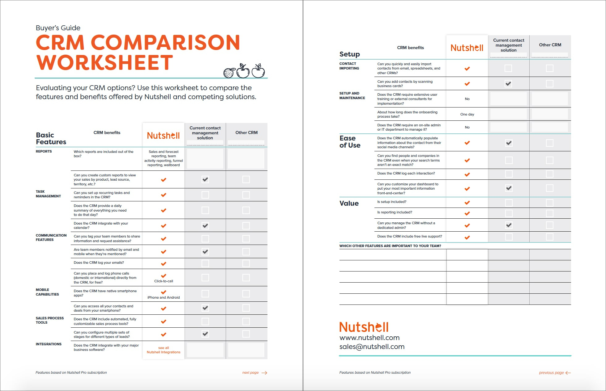 Crm Comparison Spreadsheet In Crm Comparison Worksheet  Nutshell  Free Crm Resources