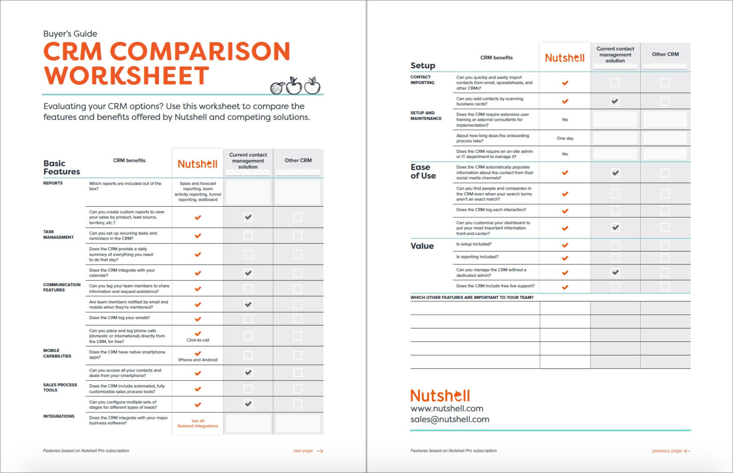 Crm Spreadsheet Inside Crm Comparison Worksheet  Nutshell  Free Crm Resources