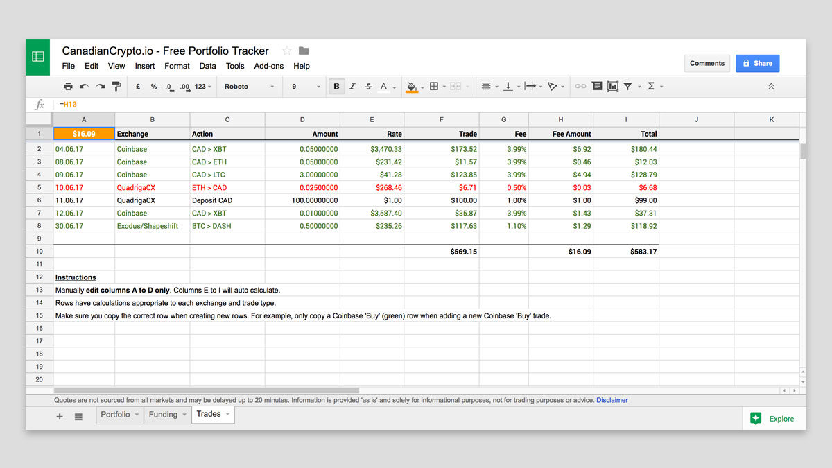 google sheets cryptocurrency value