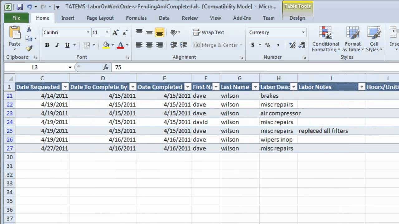 Customer Order Tracking Spreadsheet — Db 1110