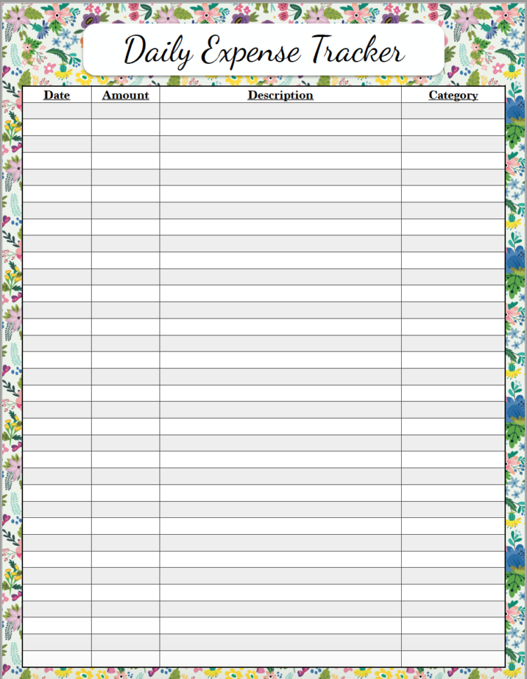 daily spending tracker excel