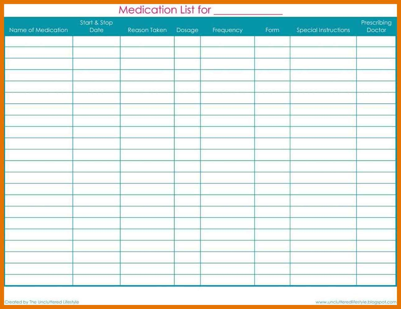 Daily Medication Schedule Template Excel