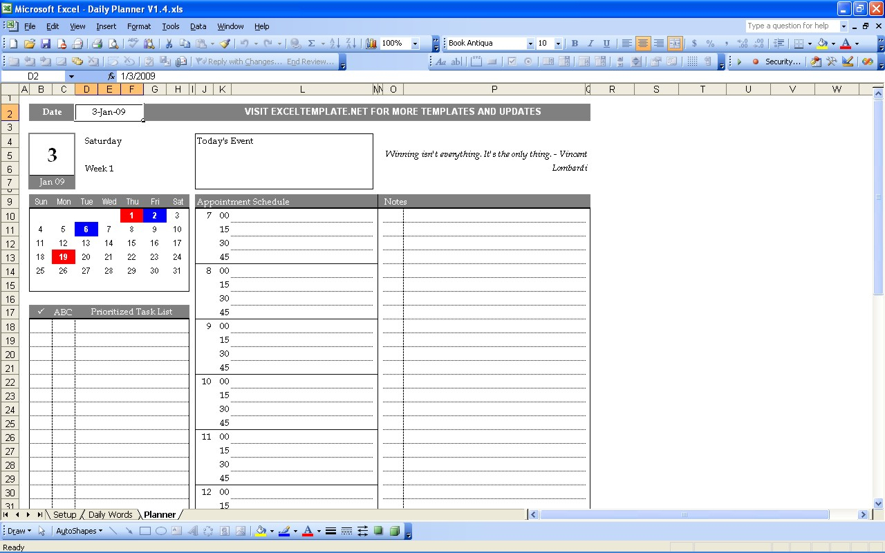 Daily Planner Spreadsheet With Daily Planner  Excel Templates