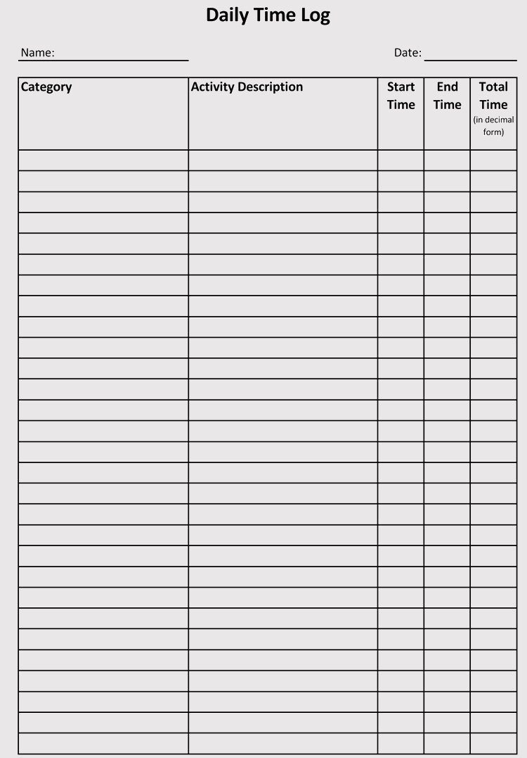 Daily Time Tracking Spreadsheet Inside Time Log Sheets  Templates For Excel, Word, Doc