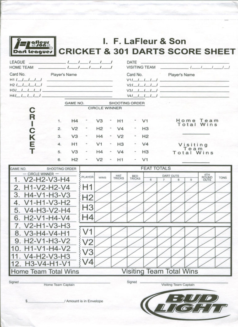 cricket score sheets darts pdf