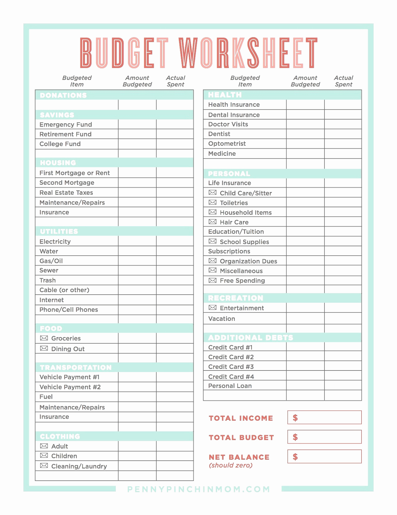 Dave Ramsey Budget Free Printable