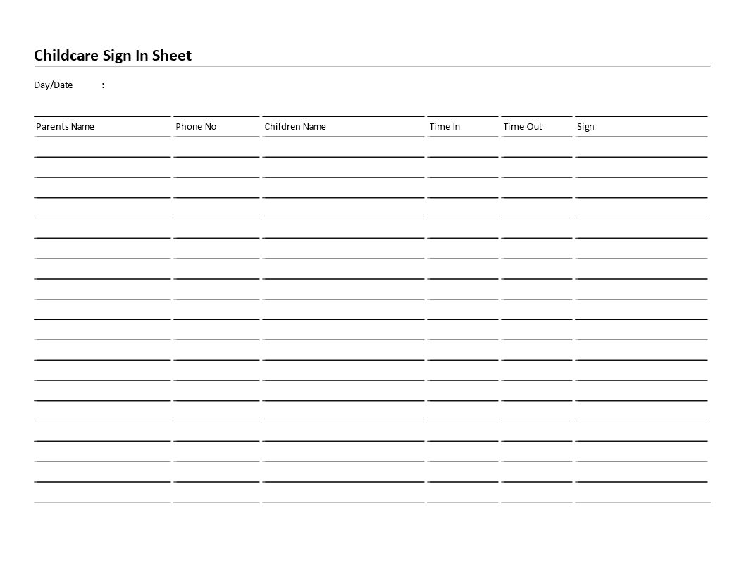 Daycare Payment Spreadsheet Pertaining To Free Childcare Signin Sheet 6 Columns Landscape  Templates At