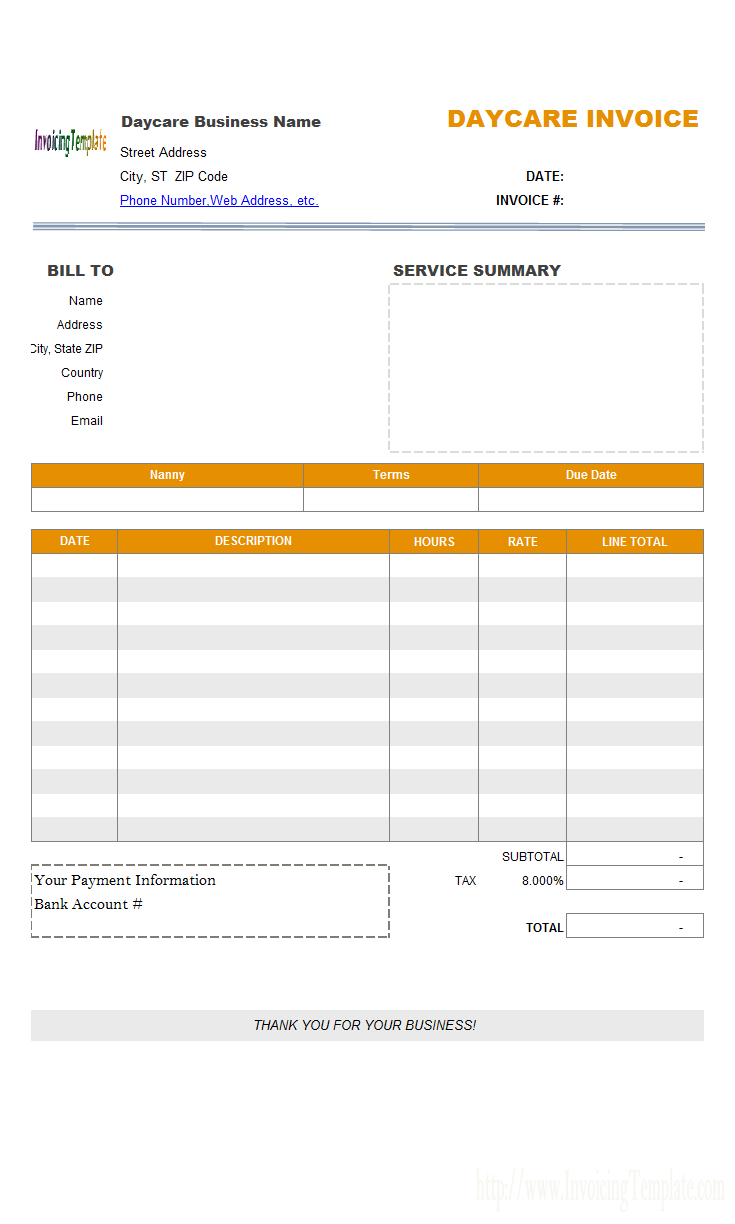 Daycare Payment Spreadsheet Template —