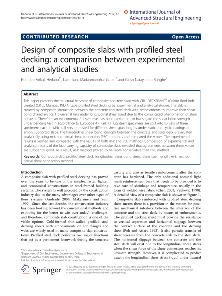 Deck Slab Design Spreadsheet In Pdf Design Of Composite Slabs With Profiled Steel Decking: A