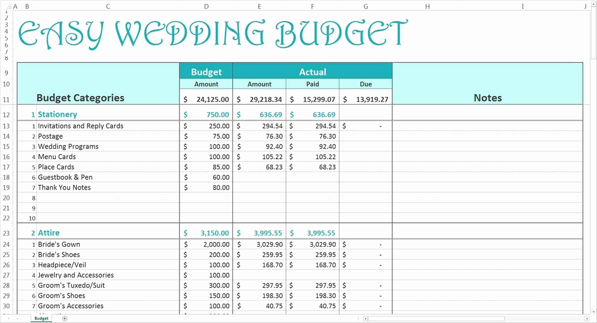 wedding budget spreadsheet excel