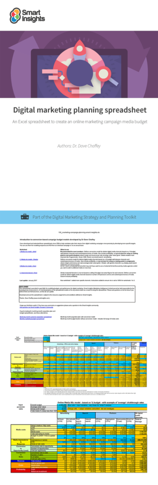 Digital Marketing Spreadsheet Inside Digital Marketing Planning Spreadsheet  Smart Insights Digital