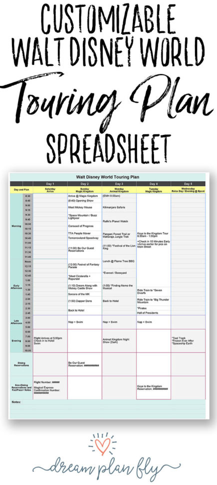 Disney Spreadsheet Pertaining To Walt Disney World Touring Plan Spreadsheet  Dream Plan Fly