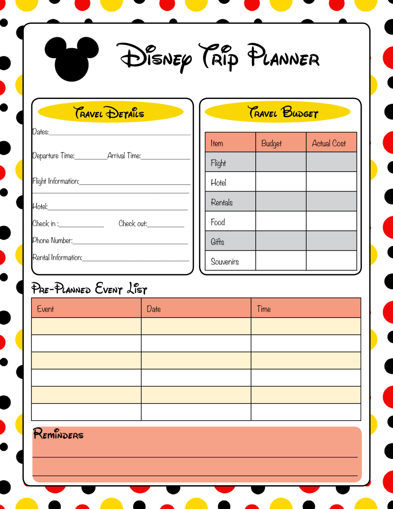 Disney World Planning Guide Spreadsheet —