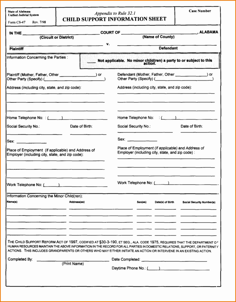 Divorce Spreadsheet Throughout Colorado Divorce Forms Child Support