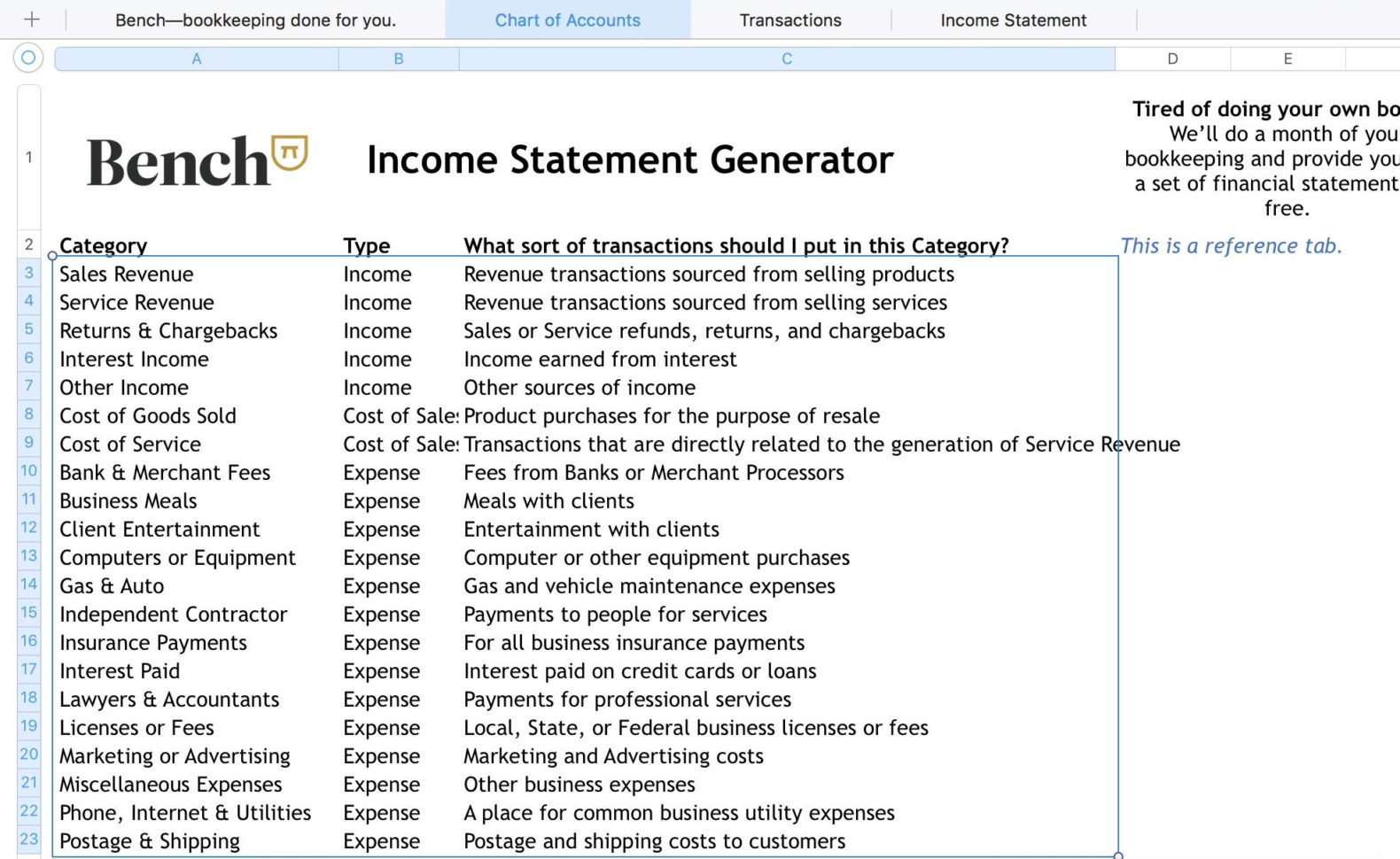 Diy Accounting Spreadsheets Throughout The Bench Guide To Bookkeeping In Excel Template Included  Bench