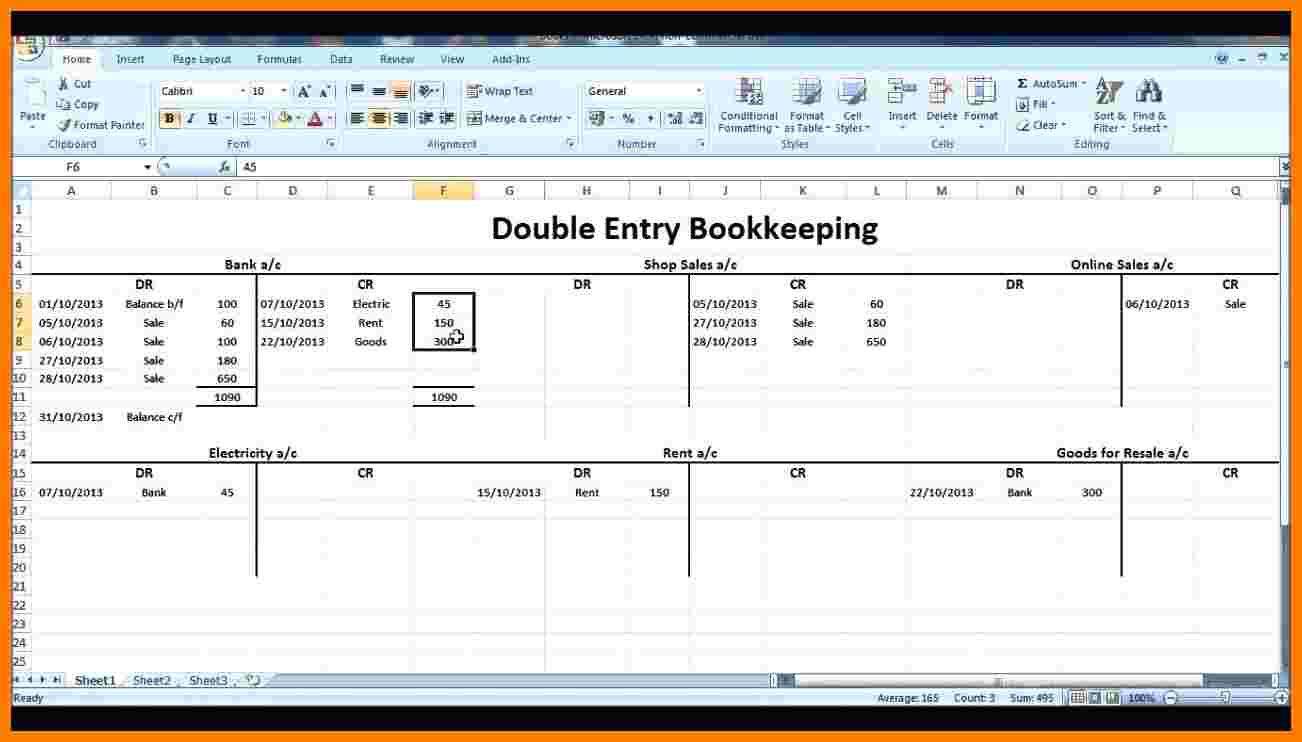Free Double Entry Bookkeeping Template Spreadsheet Agileseka