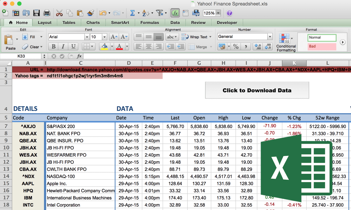 Download Stock Quotes To Excel Spreadsheet Inside How To Import Share Price Data Into Excel  Market Index