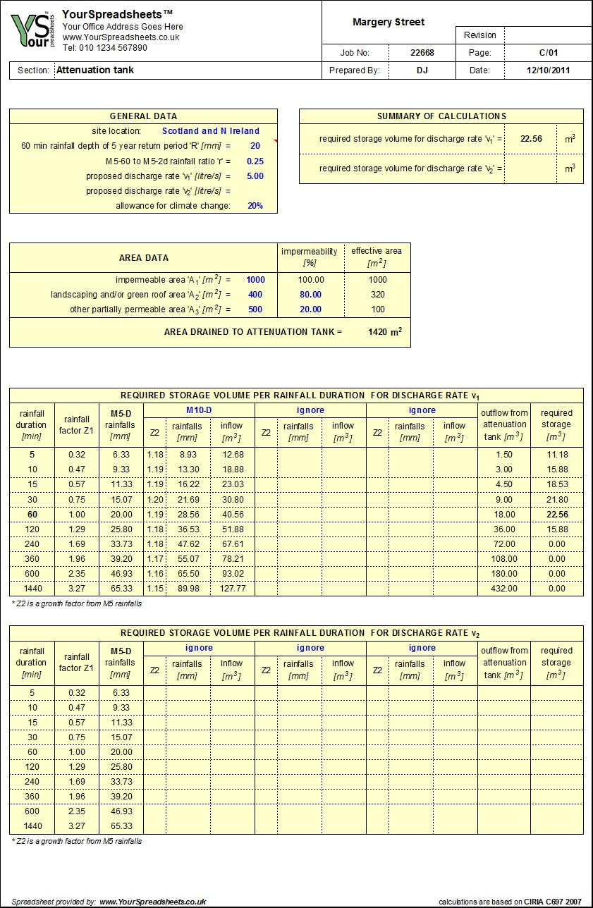 Drainage Calculations Spreadsheet In Attenuation Tank Design Spreadsheet To Ciria Photo 3 Orig Example Of